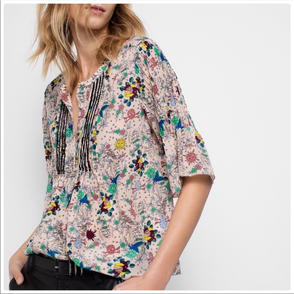 Zadig & Voltaire Thai Tattoo Silk Top S